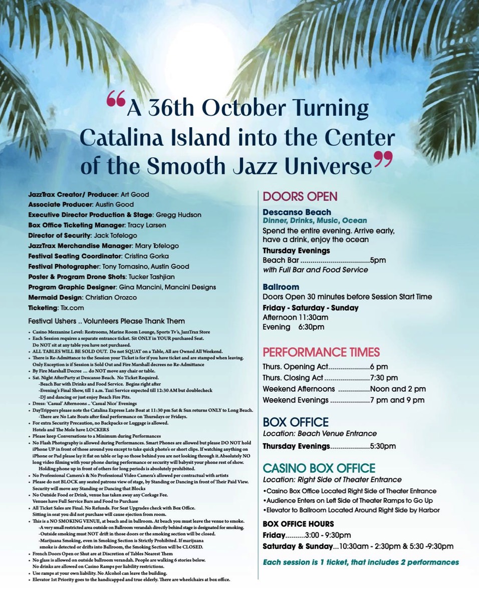 Enjoy The Catalina JazzTrax Festival Program